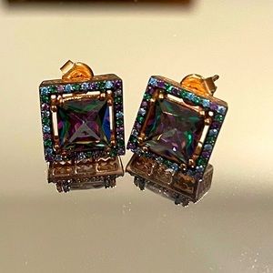 🌈💎Rainbow mystic topaz rose gold plated necklace & earring